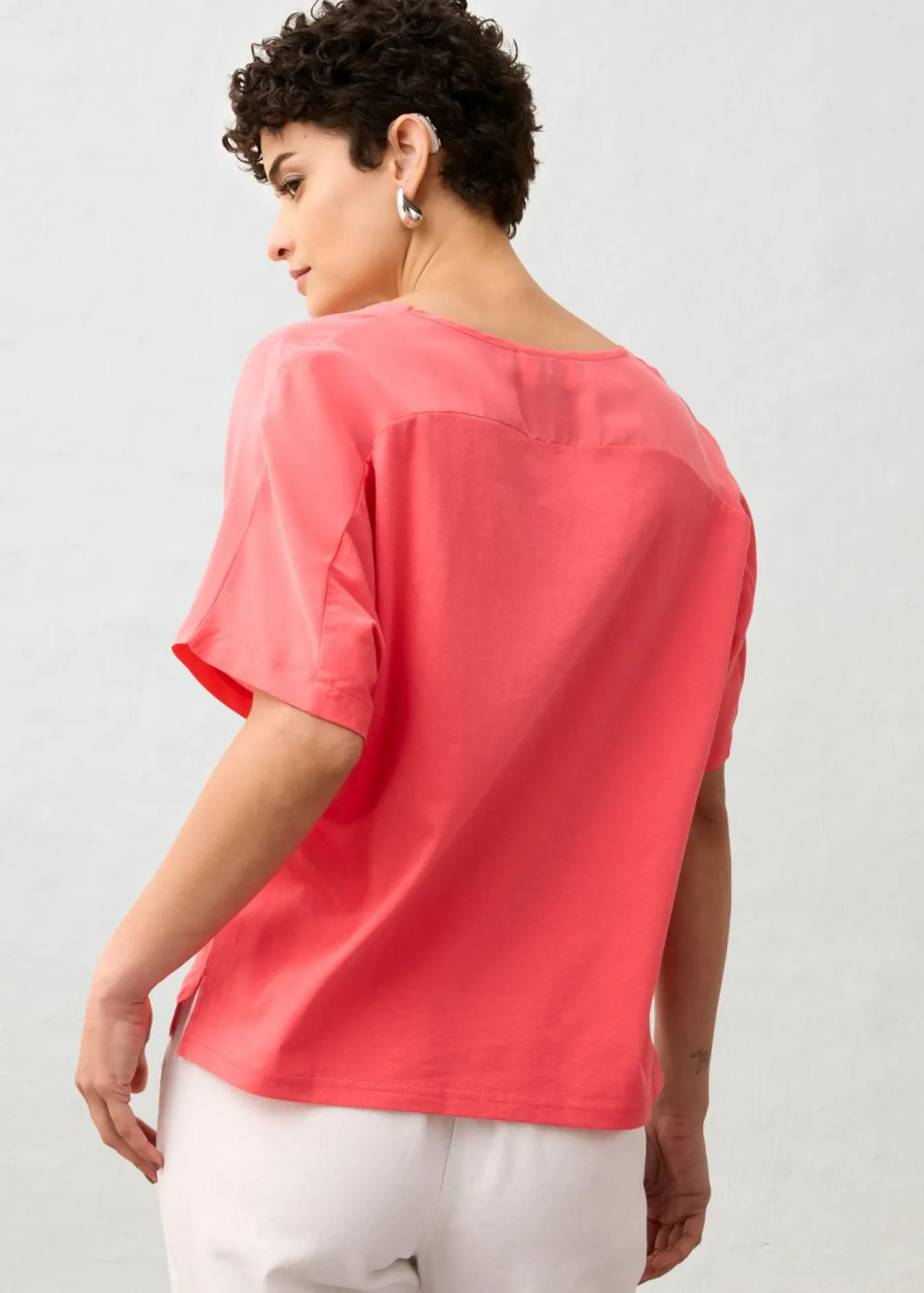 bonprix bonprix Premium|Camisetas>Camiseta con contenido de seda e inserto de tejido rosa paraíso