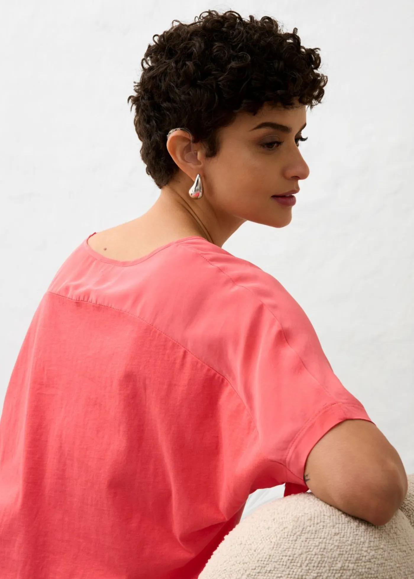 bonprix bonprix Premium|Camisetas>Camiseta con contenido de seda e inserto de tejido rosa paraíso