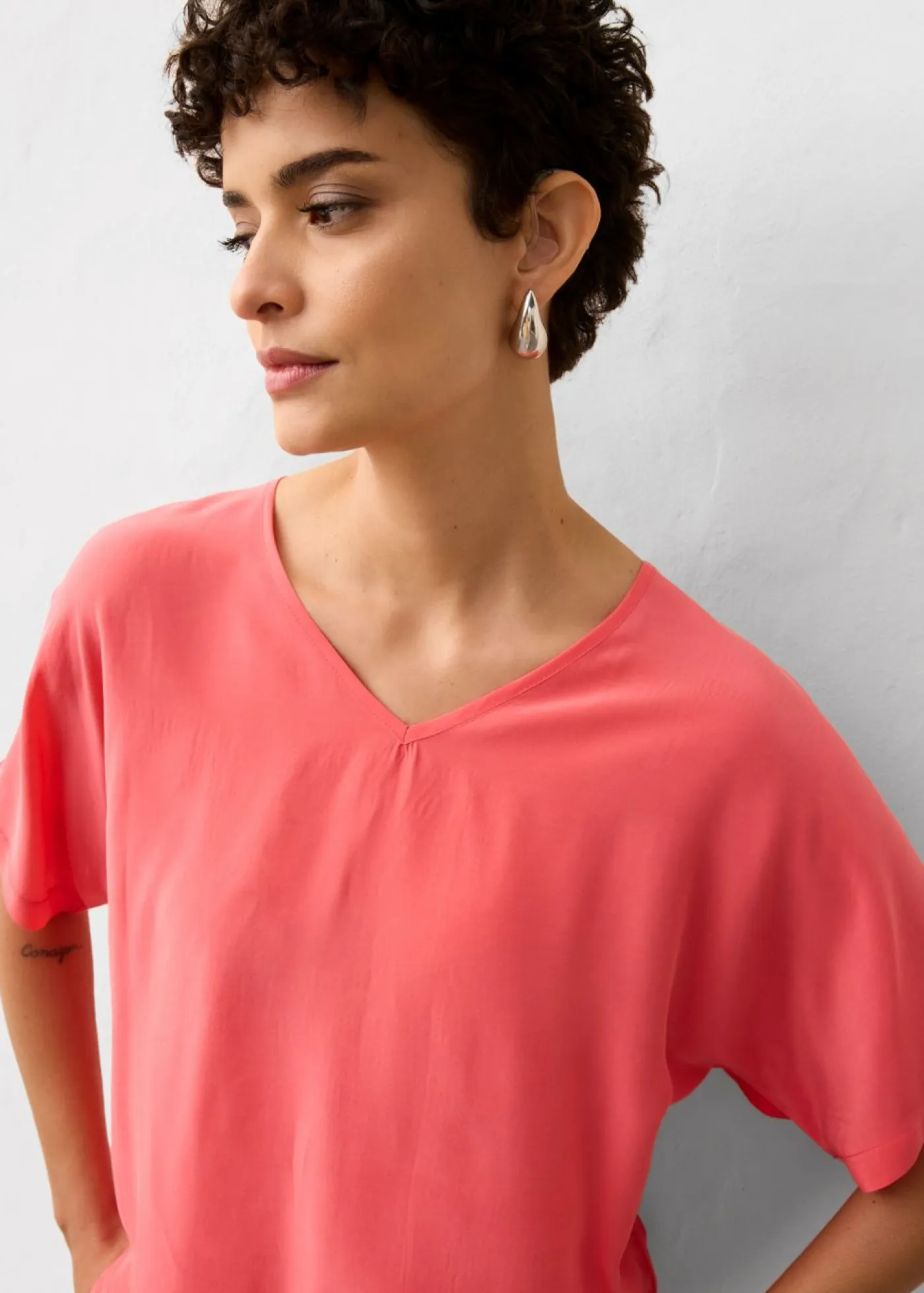 bonprix bonprix Premium|Camisetas>Camiseta con contenido de seda e inserto de tejido rosa paraíso