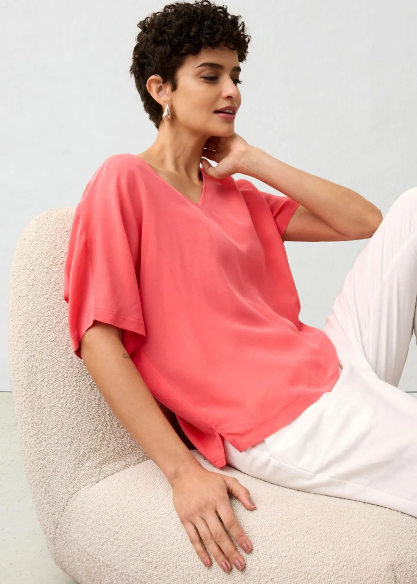 bonprix bonprix Premium|Camisetas>Camiseta con contenido de seda e inserto de tejido rosa paraíso