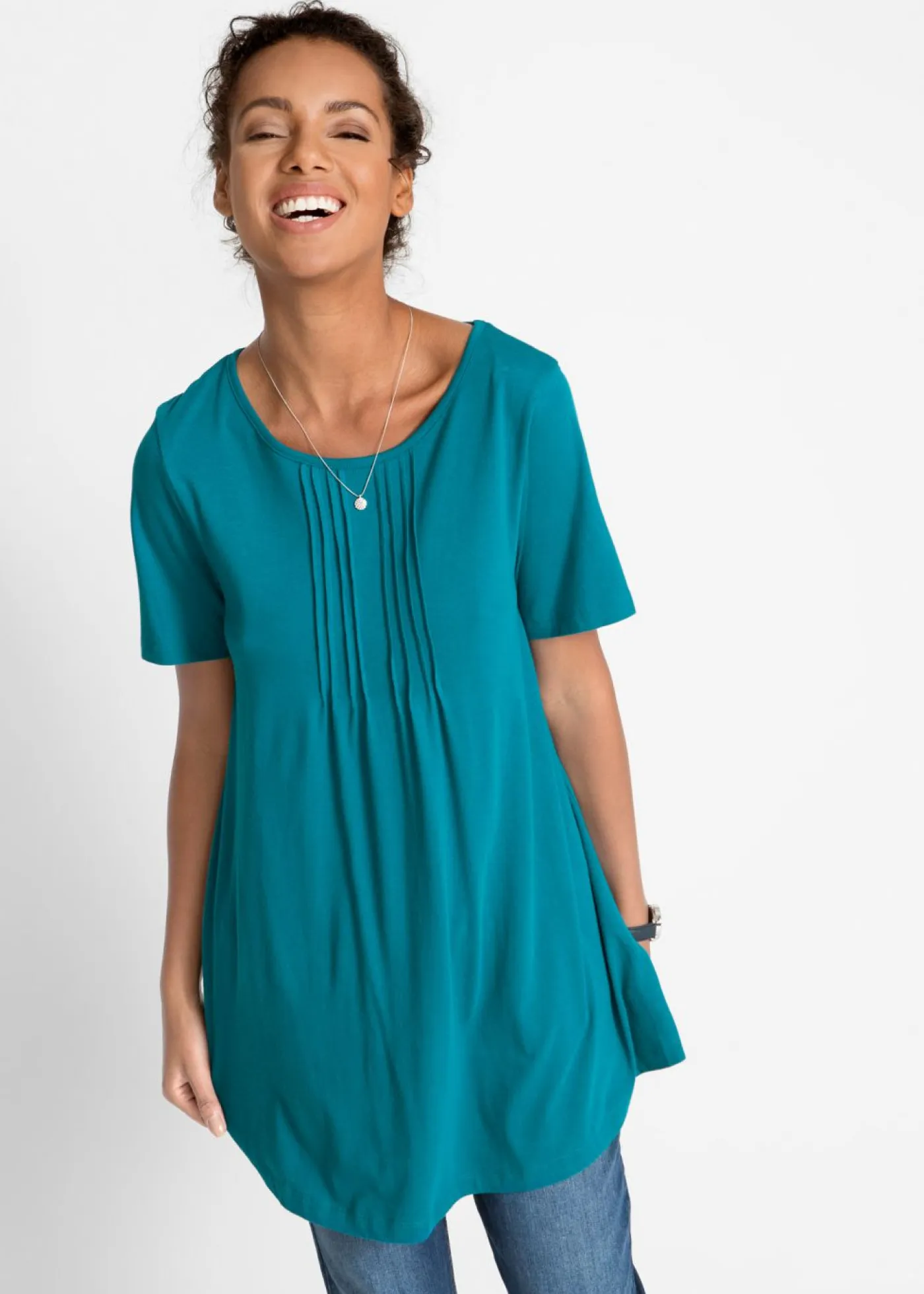 bonprix bonprix Camisetas>Camiseta con corte en A y manga corta turquesa