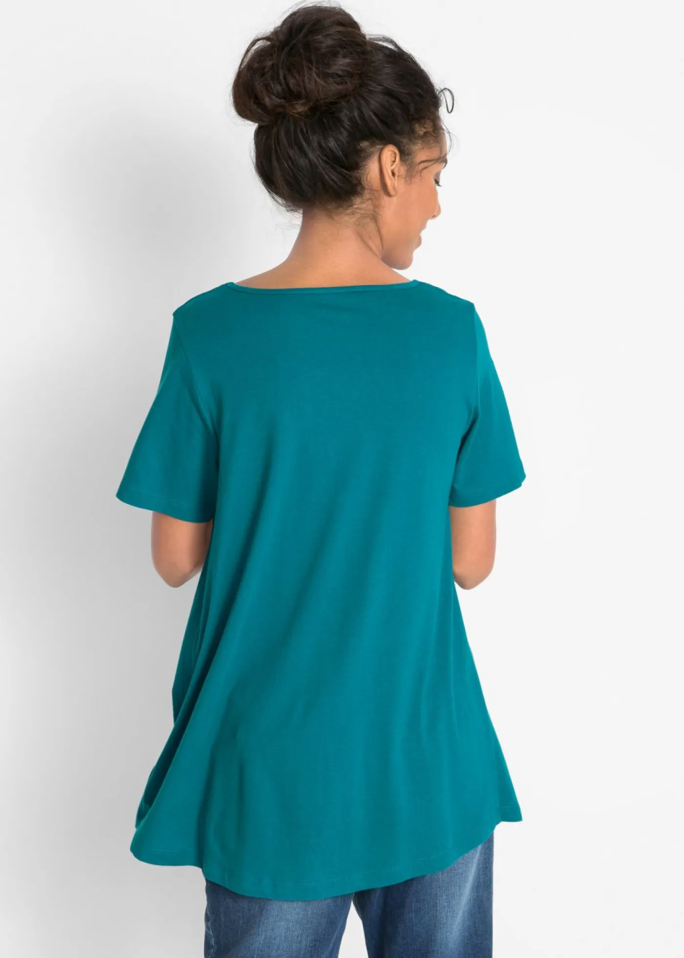 bonprix bonprix Camisetas>Camiseta con corte en A y manga corta turquesa