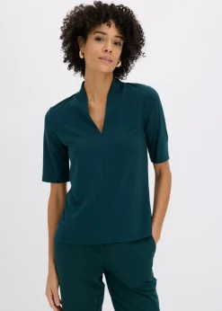 bonprix bonprix Camisetas|Novedades>Camiseta con cuello chimenea Verde intenso