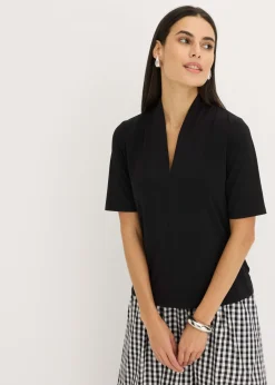 bonprix bonprix Camisetas|Novedades>Camiseta con cuello chimenea Negro