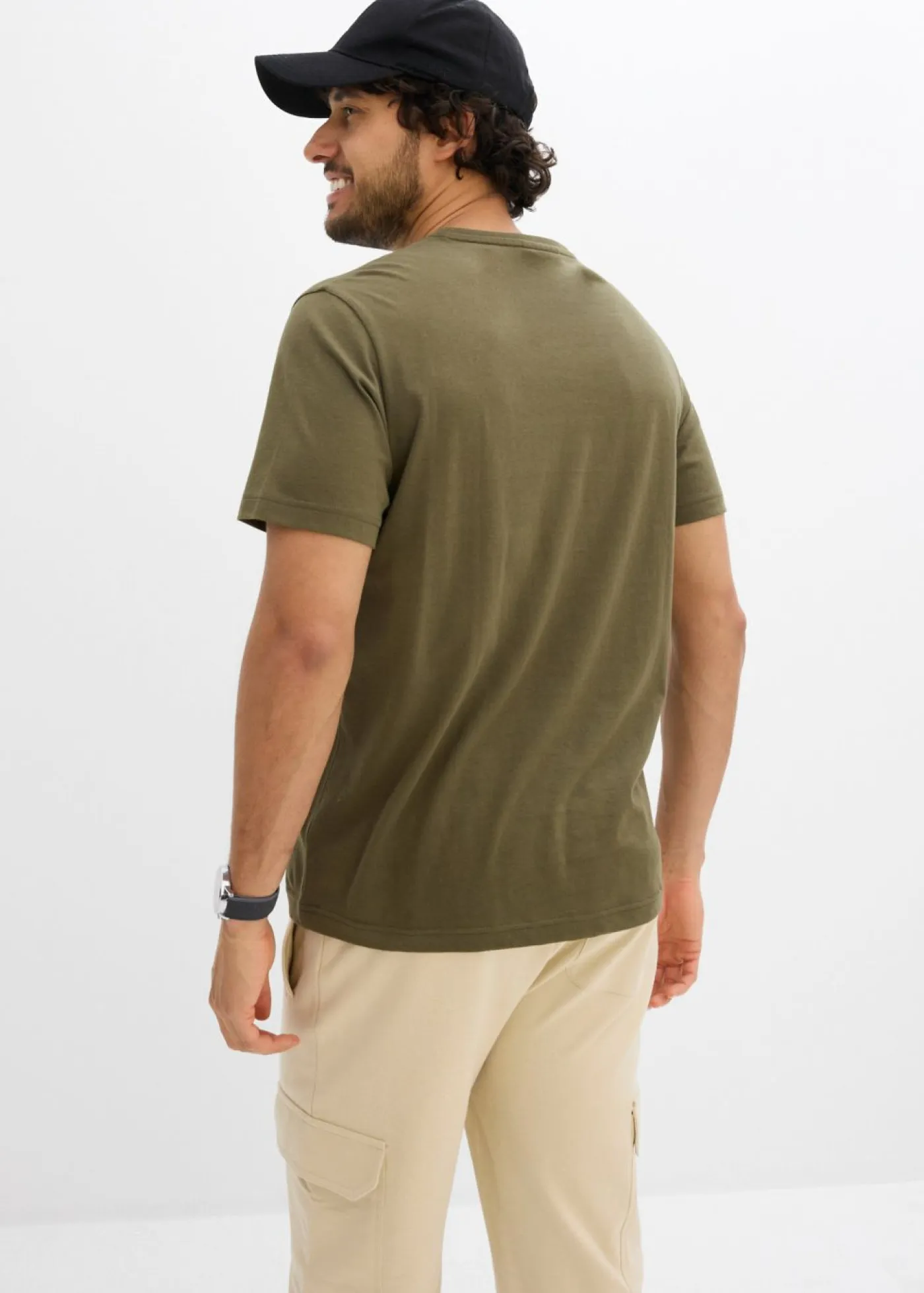 bonprix bonprix Básicos En Rebajas|Camisetas Y Polos>Camiseta con cuello en V (3 unidades) Verde aceite + verde oliva oscuro + antracita