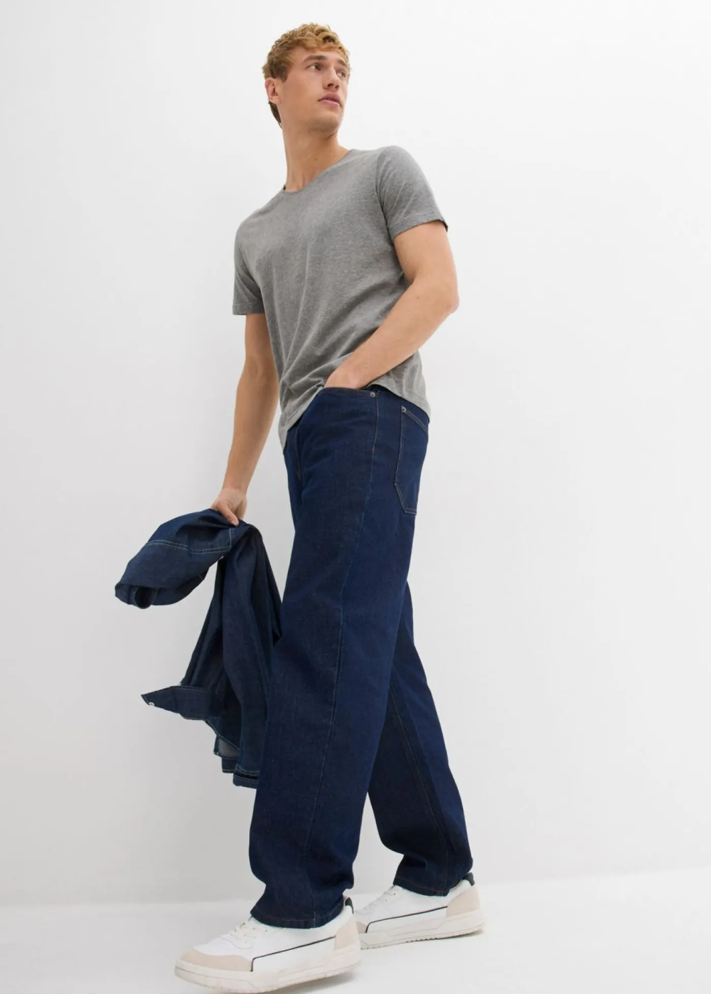 bonprix bonprix Básicos En Rebajas|Camisetas Y Polos>Camiseta con cuello en V (3 unidades) Azul oscuro + azul ahumado + gris jaspeado