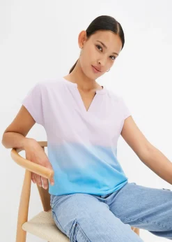 bonprix bonprix Camisetas>Camiseta con cuello henley y efecto ombré azul-lila
