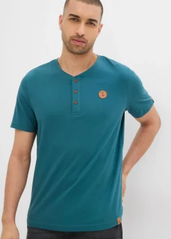 bonprix bonprix Básicos En Rebajas|Camisetas Y Polos>Camiseta con cuello henley (2 unidades) de algodón orgánico puro Verde pimiento/azul marino