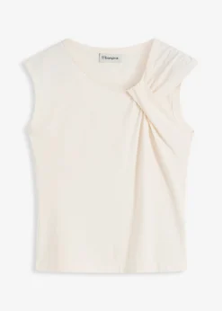 bonprix bonprix Camisetas>Camiseta con detalle de nudo Beige natural