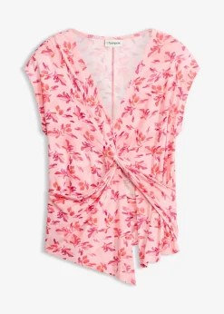bonprix bonprix Camisetas|Novedades>Camiseta con detalle de nudo rosa pálido con flores