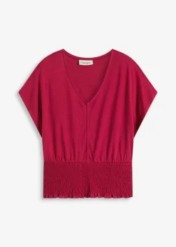 Mujer bonprix bonprix Camiseta con dobladillo de nido de abeja