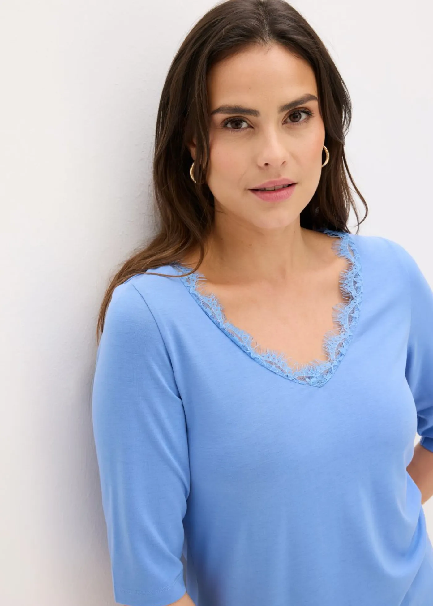 bonprix bonprix Camisetas|Novedades>Camiseta con encaje azul provenzal