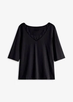 bonprix bonprix Camisetas|Novedades>Camiseta con encaje Negro