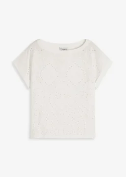 bonprix bonprix Camisetas|Novedades>Camiseta con encaje calado Blanco lana