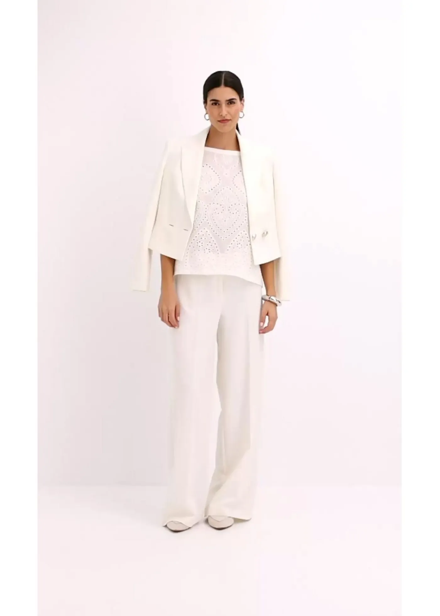 bonprix bonprix Camisetas|Novedades>Camiseta con encaje calado Blanco lana