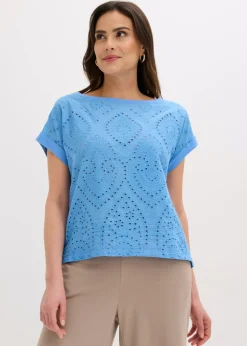 bonprix bonprix Camisetas|Novedades>Camiseta con encaje calado azul provenzal