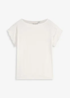 bonprix bonprix Camisetas>Camiseta con encaje de ganchillo Blanco lana