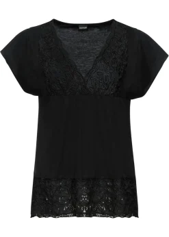 Mujer bonprix bonprix Camiseta con encaje en el escote
