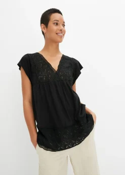 Mujer bonprix bonprix Camiseta con encaje en el escote