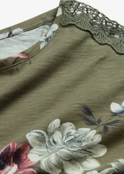 bonprix bonprix Camisetas>Camiseta con encaje estampada Verde oliva de flores