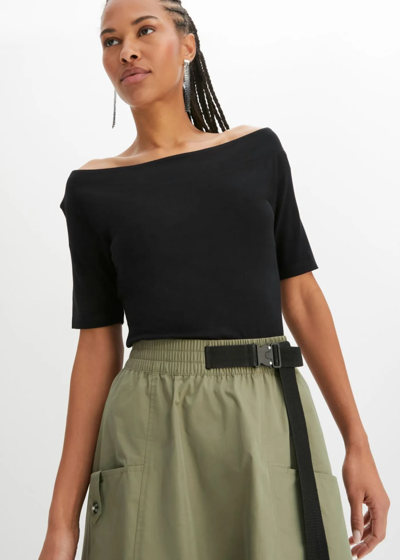 Mujer bonprix bonprix Camiseta con escote bañera en mezcla de viscosa