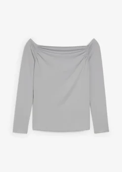 bonprix bonprix Camisetas>Camiseta con escote bañera de punto ligero gris sombra