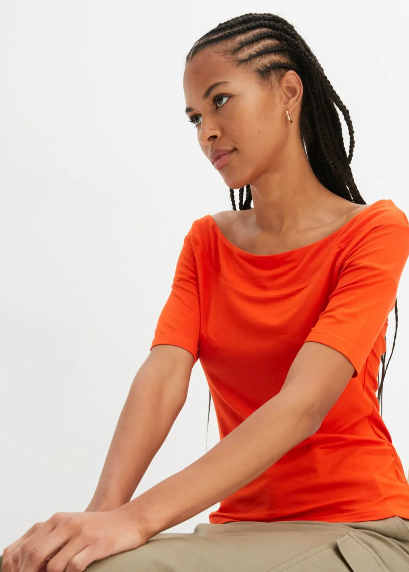 Mujer bonprix bonprix Camiseta con escote bañera en mezcla de viscosa