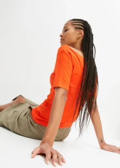 Mujer bonprix bonprix Camiseta con escote bañera en mezcla de viscosa