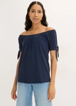 Mujer bonprix bonprix Camiseta con escote bañera y detalle de lazo