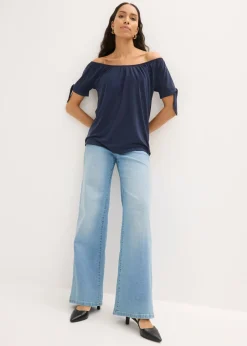 Mujer bonprix bonprix Camiseta con escote bañera y detalle de lazo