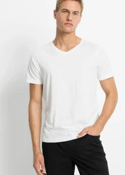 bonprix bonprix Básicos En Rebajas|Camisetas Y Polos>Camiseta con escote en V (5 unidades) Blanco + gris jaspeado + verde oliva oscuro + azul marino + negro