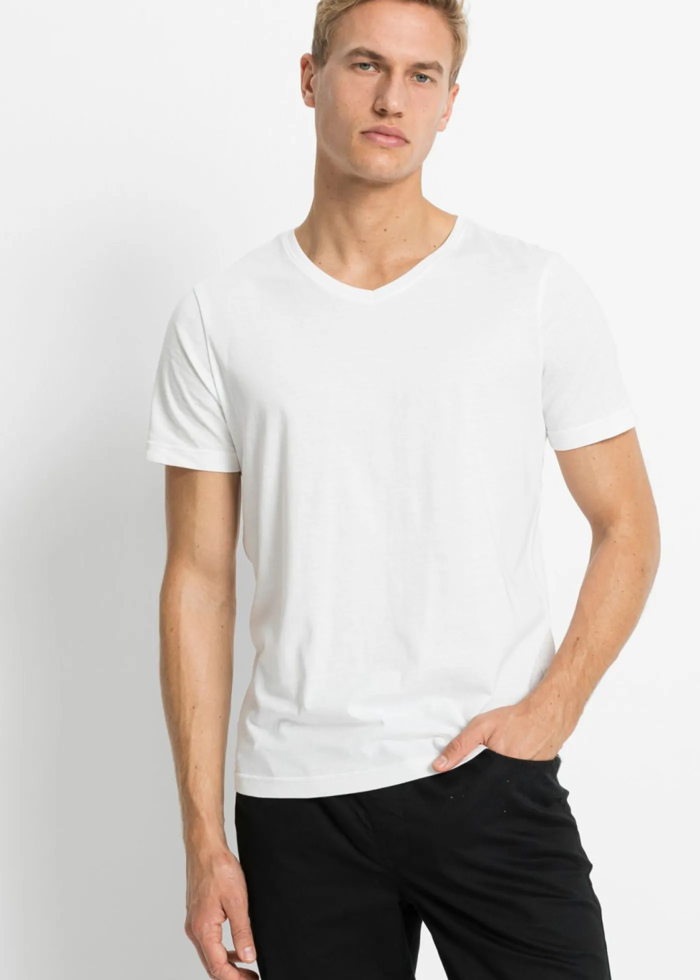 bonprix bonprix Básicos En Rebajas|Camisetas Y Polos>Camiseta con escote en V (5 unidades) Blanco + gris jaspeado + verde oliva oscuro + azul marino + negro
