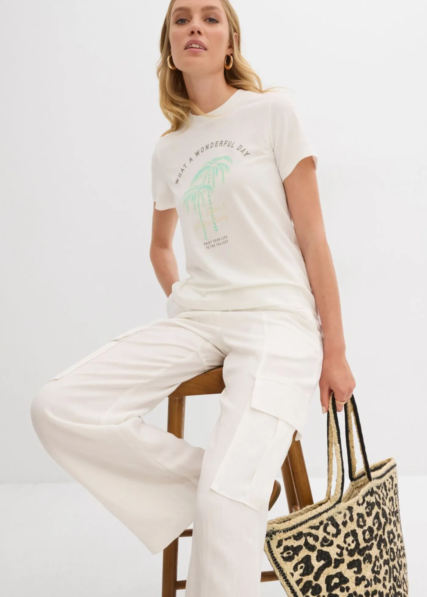 bonprix bonprix Camisetas>Camiseta con estampado blanco lana-azul mentol