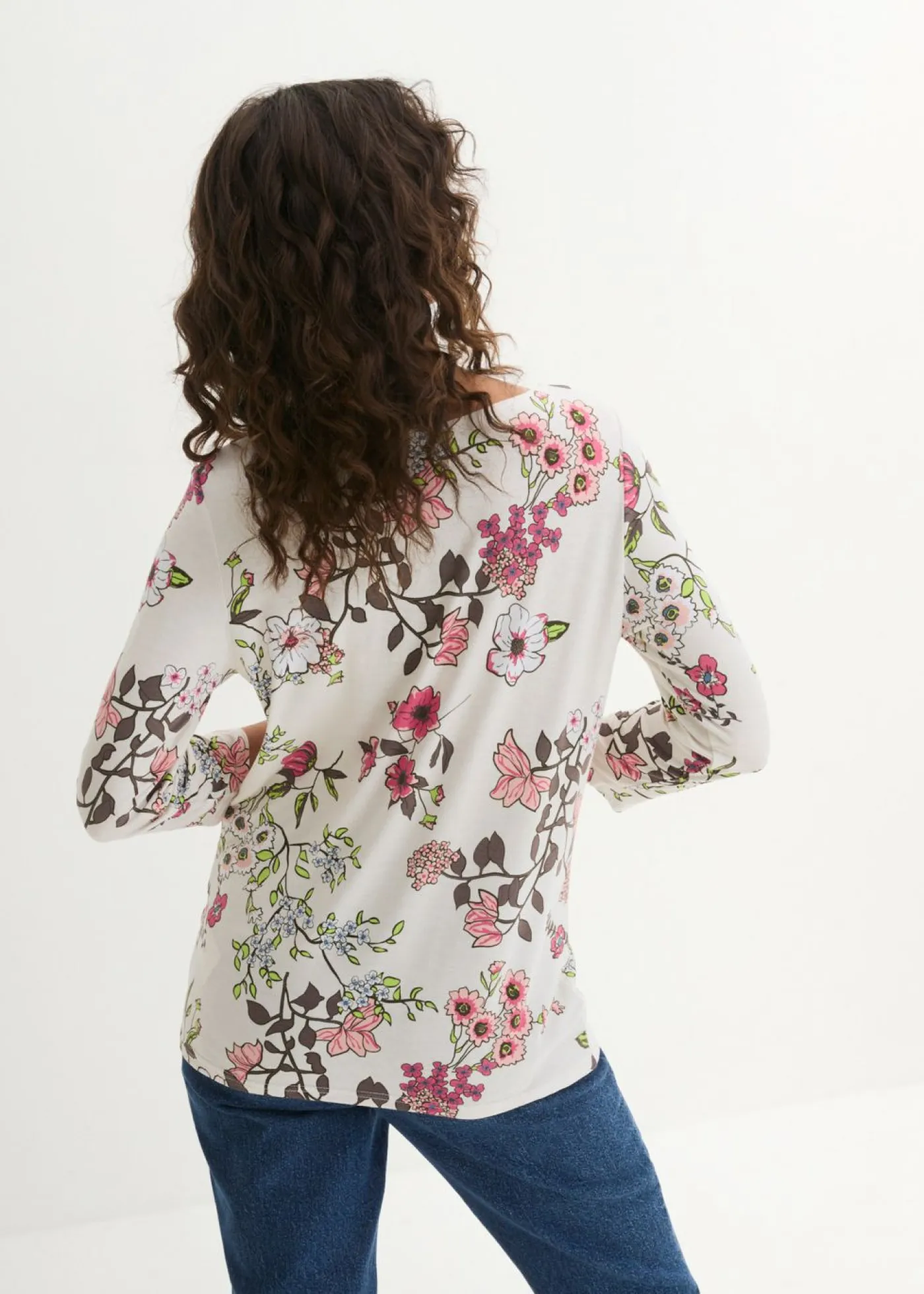bonprix bonprix Camisetas>Camiseta con estampado de flores Blanco lana de flores