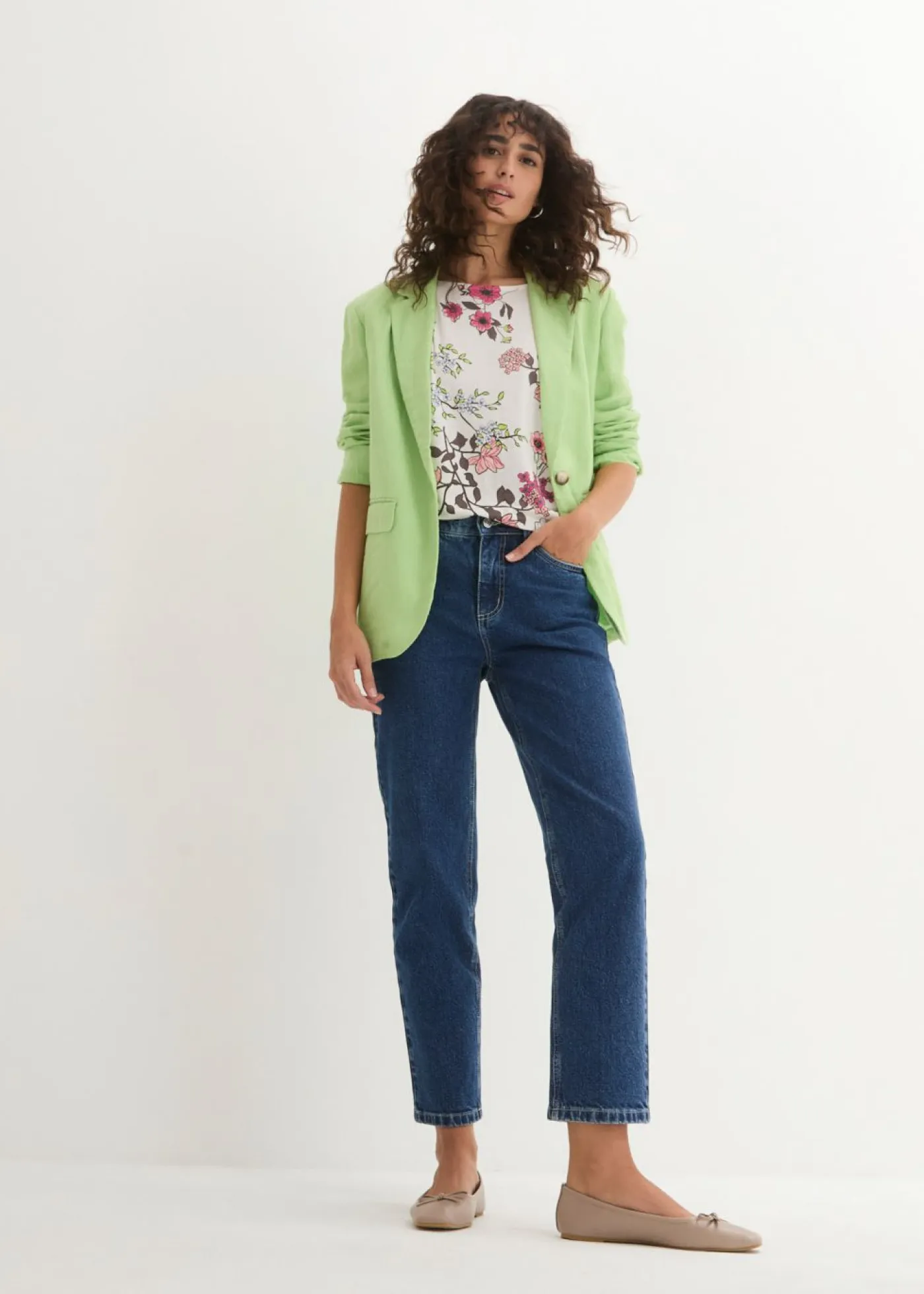 bonprix bonprix Camisetas>Camiseta con estampado de flores Blanco lana de flores