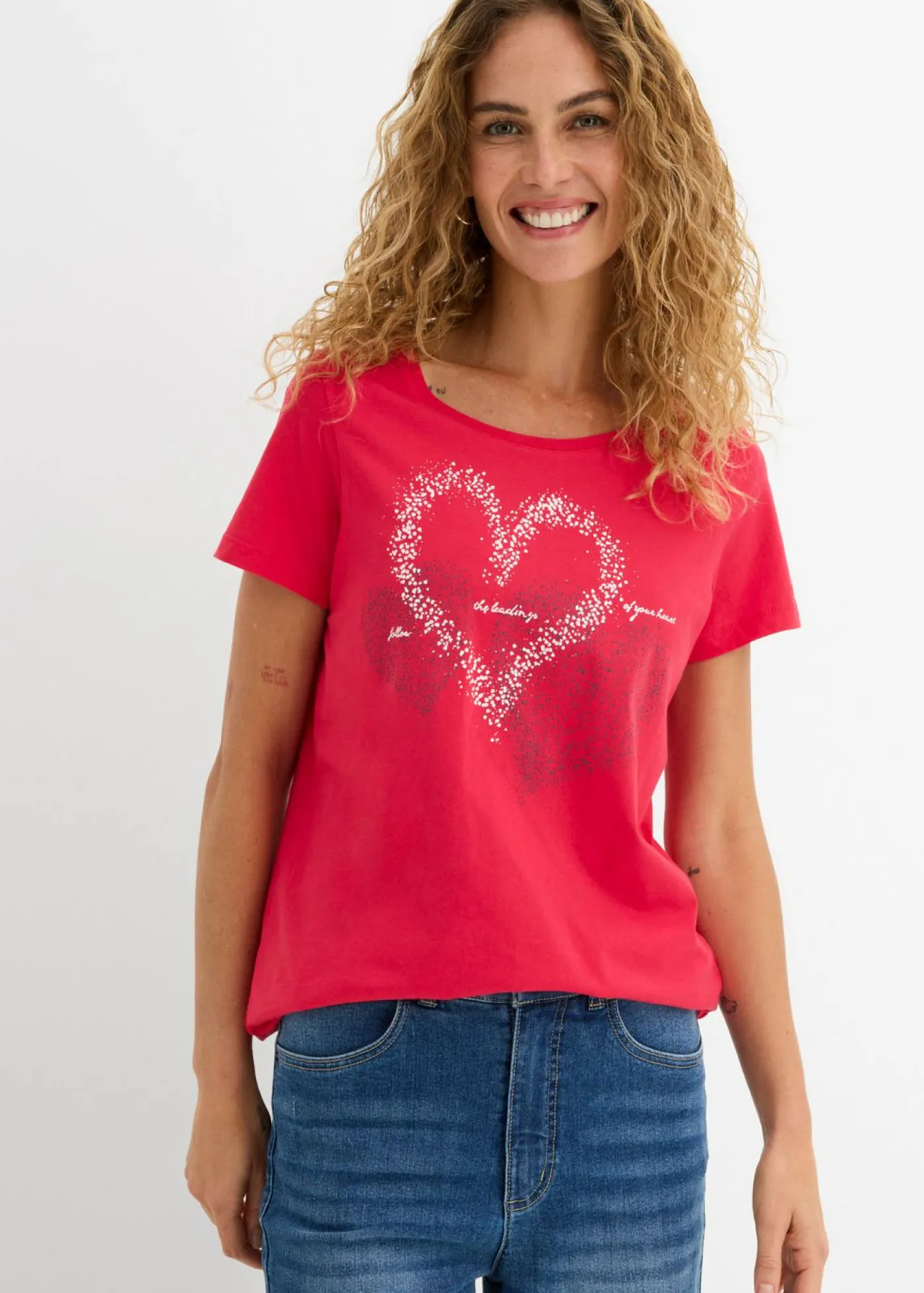 Mujer bonprix bonprix Camiseta con estampado de corazón de algodón orgánico