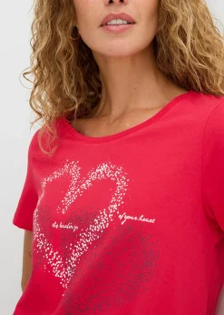 Mujer bonprix bonprix Camiseta con estampado de corazón de algodón orgánico