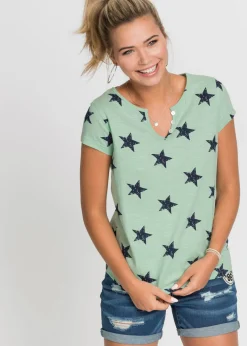 Mujer bonprix bonprix Camiseta con estampado de estrellas y algodón puro