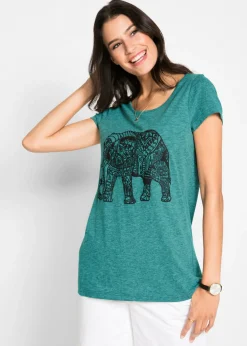 bonprix bonprix Camisetas>Camiseta con estampado de manga corta Turquesa cobalto + negro