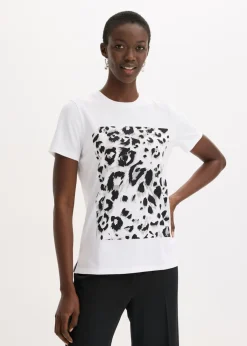 bonprix bonprix Camisetas>Camiseta con estampado de leopardo y purpurina estampado leo blanco-beige-negro-marrón grisáceo