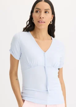 bonprix bonprix Camisetas>Camiseta con fruncido azul pálido