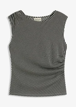 bonprix bonprix Camisetas>Camiseta con fruncido negro-blanco lana con rayas