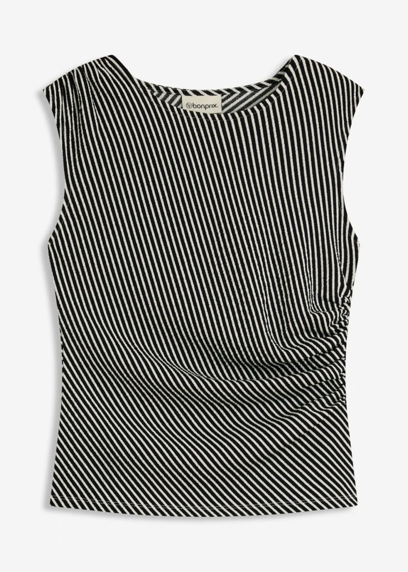 bonprix bonprix Camisetas>Camiseta con fruncido negro-blanco lana con rayas