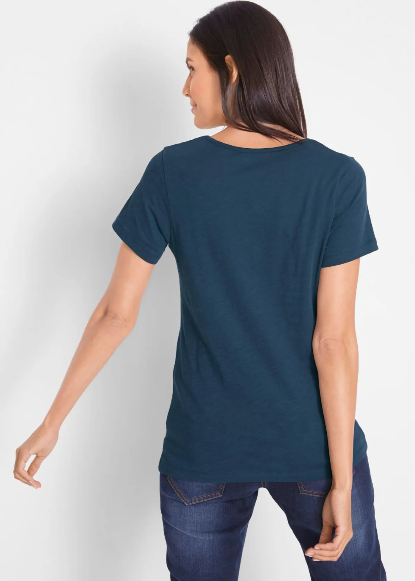 bonprix bonprix Camisetas>Camiseta con hilo flameado y manga corta Azul marino