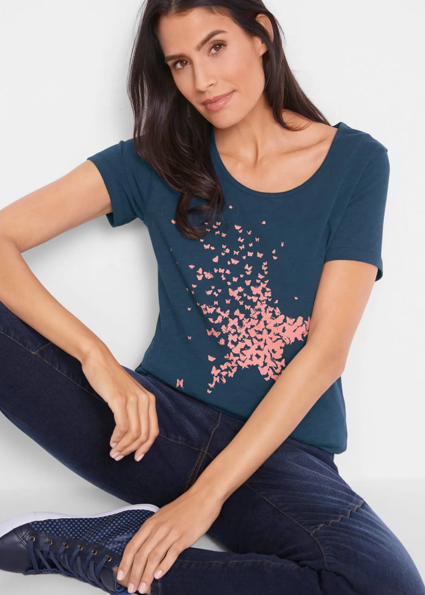 bonprix bonprix Camisetas>Camiseta con hilo flameado y manga corta Azul marino