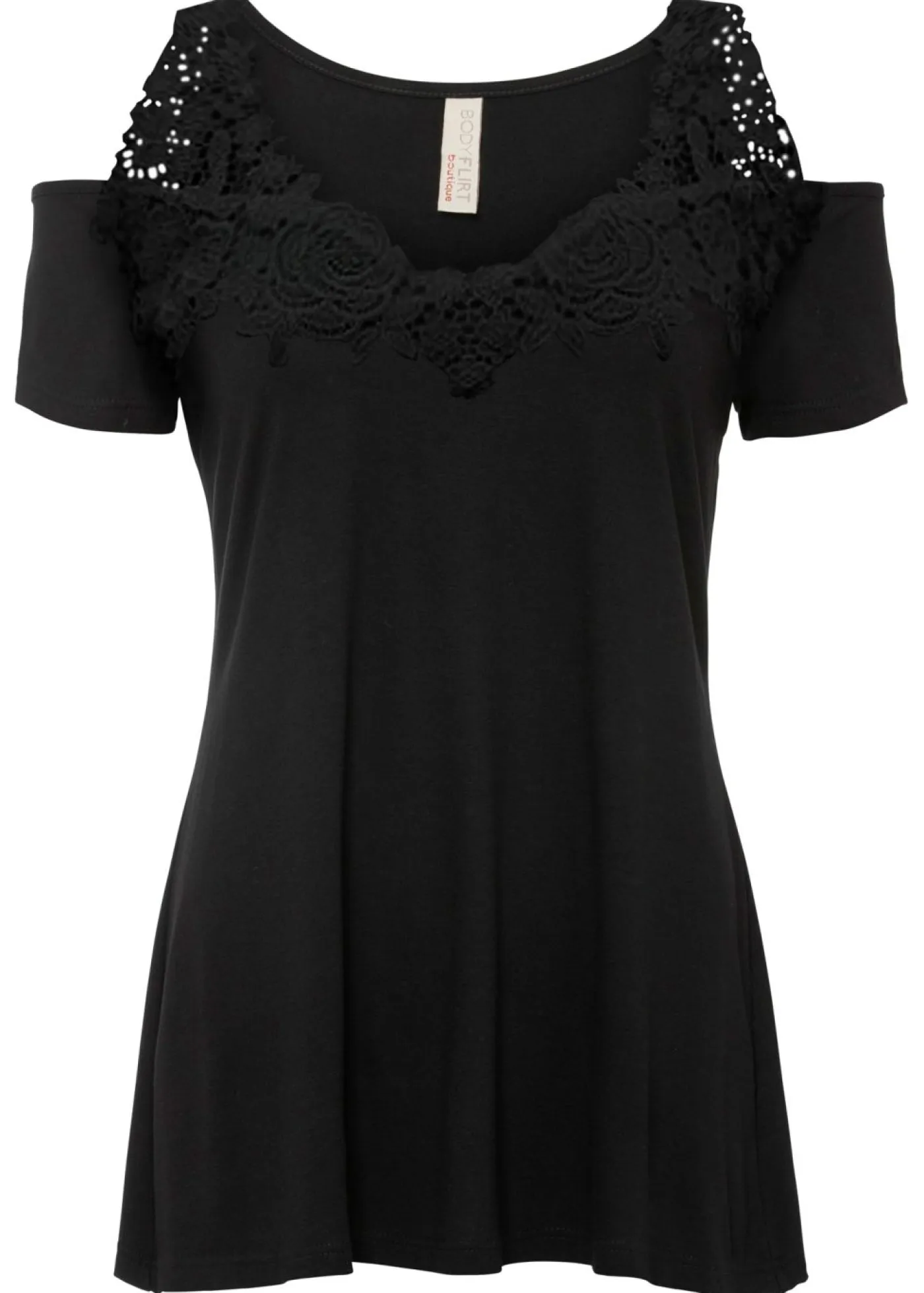 bonprix bonprix Camisetas>Camiseta con hombros al descubierto y encaje Negro