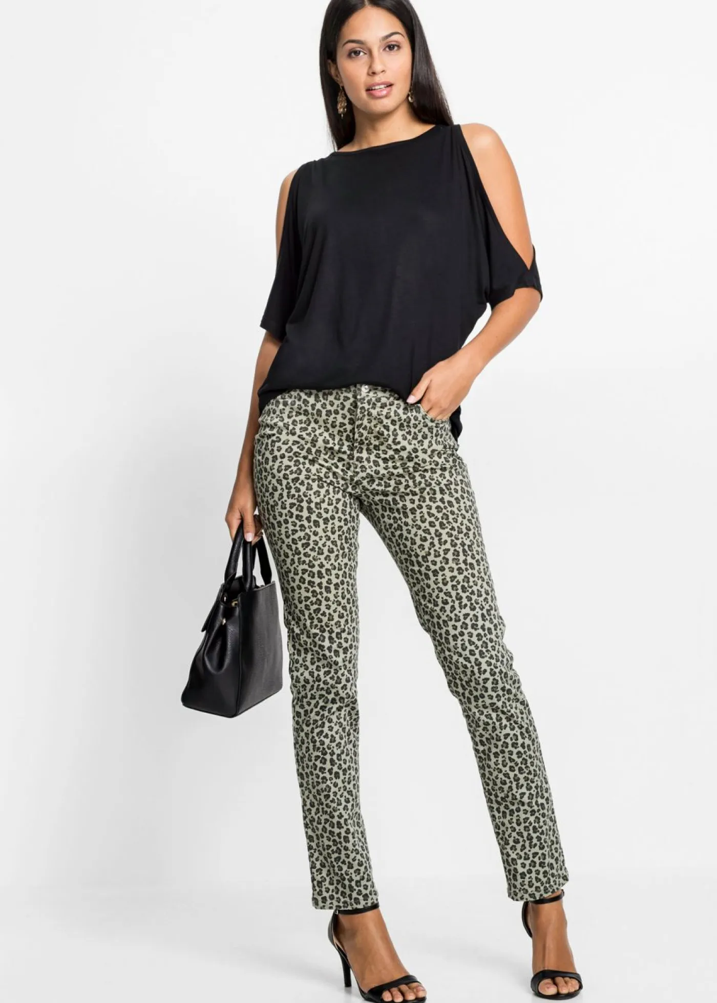 bonprix bonprix Camisetas>Camiseta con hombros al descubierto de viscosa Negro