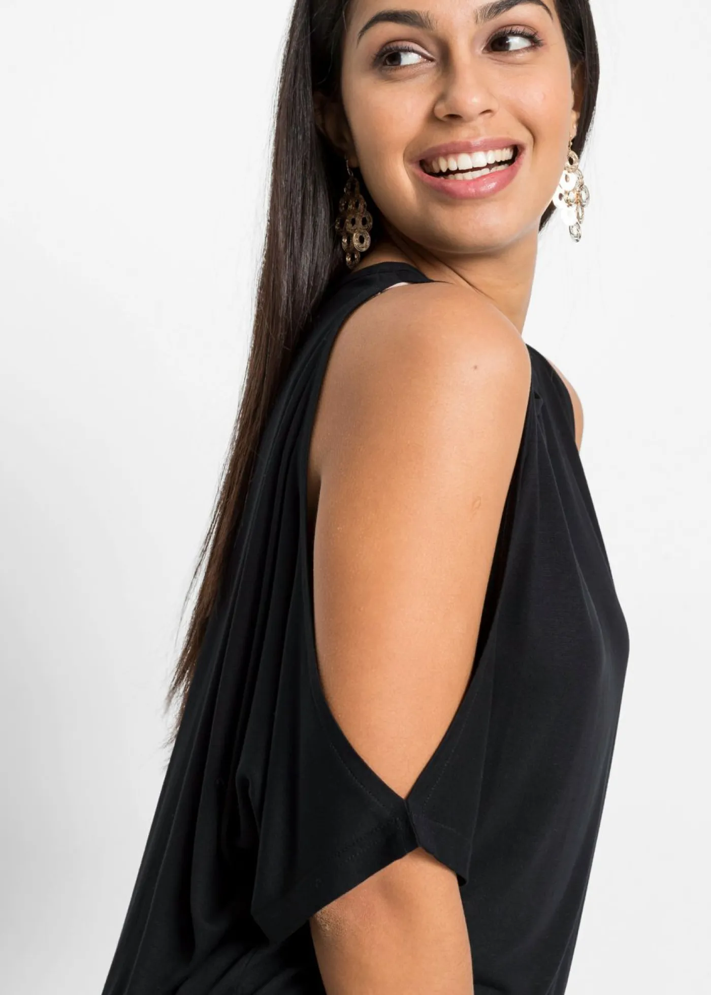 bonprix bonprix Camisetas>Camiseta con hombros al descubierto de viscosa Negro