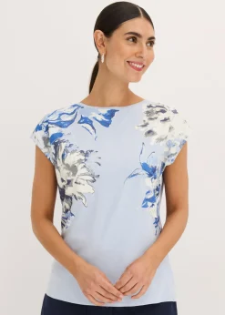 bonprix bonprix Camisetas>Camiseta con hombros caídos azul pálido-blanco lana-beige natural-gris ahumado