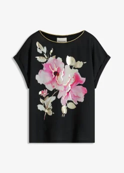 bonprix bonprix Camisetas>Camiseta con inserto de malla negro-rosa caliente